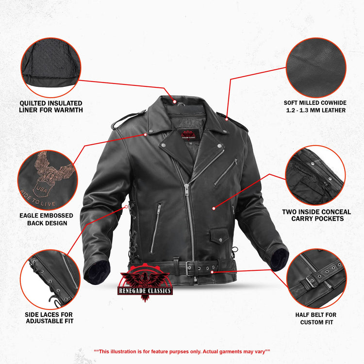 Freedom Rider Black Men's Leather Jacket – Eagle Embossed