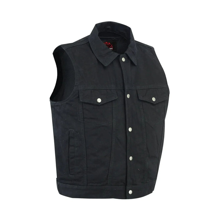 Men's Snap/Zipper Front Black Denim Motorcycle Vest
