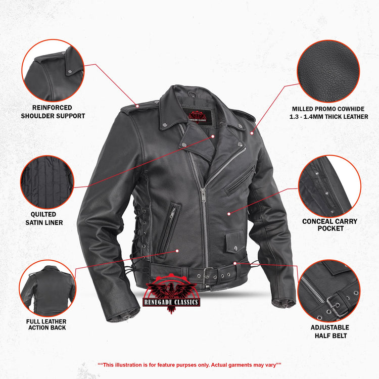 Classic Star Black Men's Leather Motorcycle Jacket – Adjustable Fit