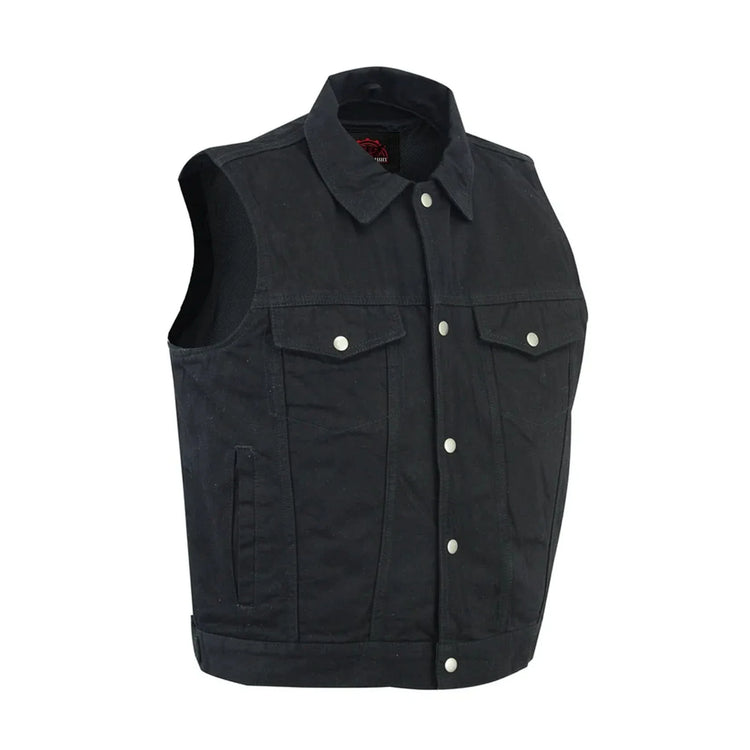 Snap Front Men's Denim Motorcycle Vest - Black