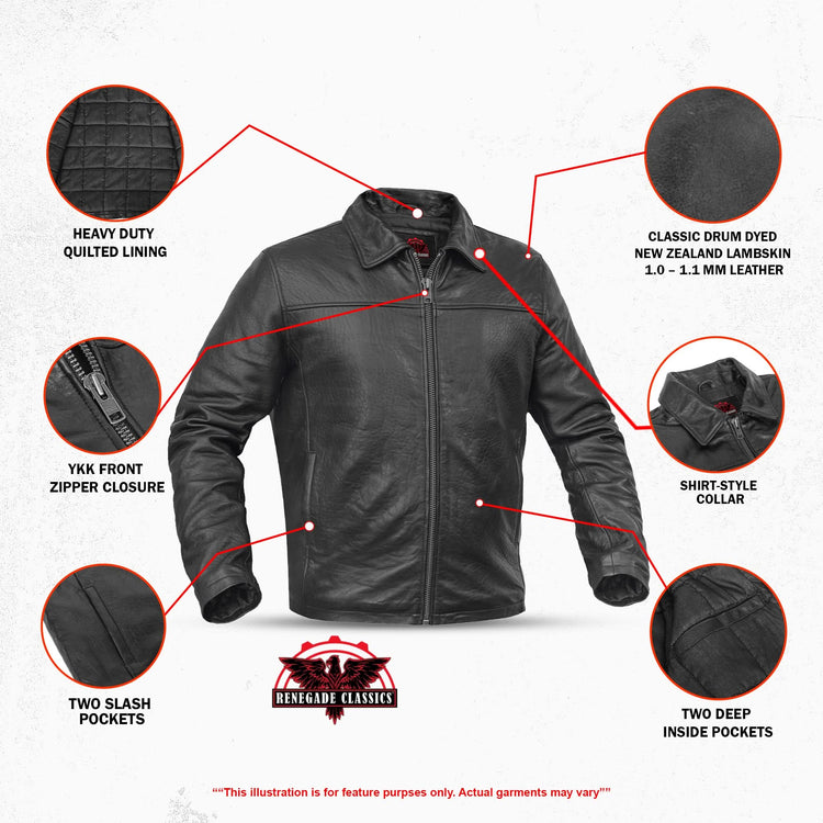 Men's Black Drum Dyed New Zealand Lambskin Jacket