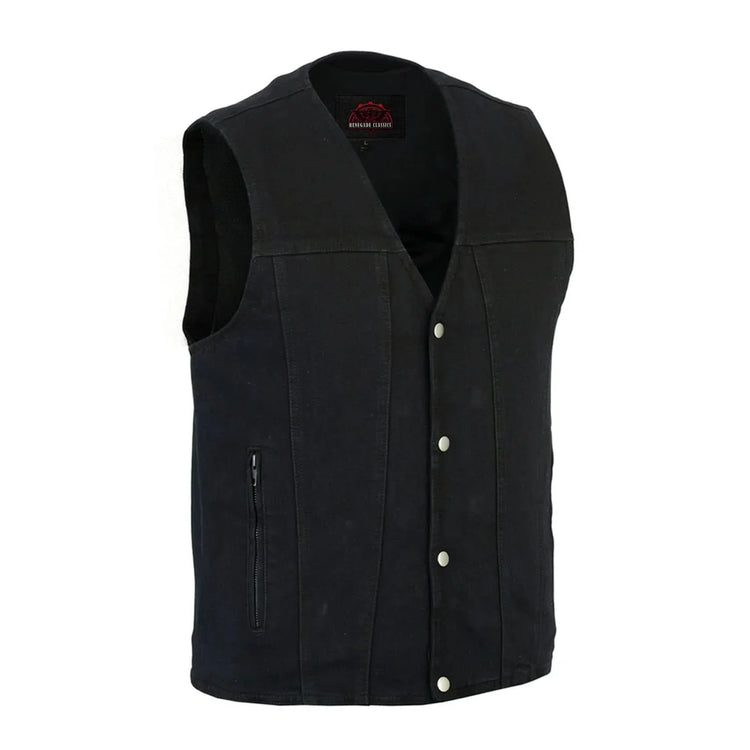 Men's Black Plain sides Denim Motorcycle Vest – Heavy Snaps