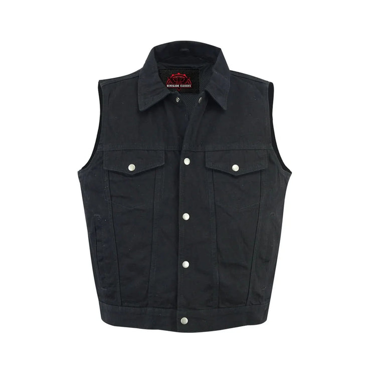 Men's Snap/Zipper Front Black Denim Motorcycle Vest