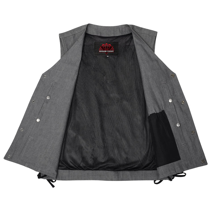 Men's Rough Rub-Off Raw Finish Broken Gray Denim Vest