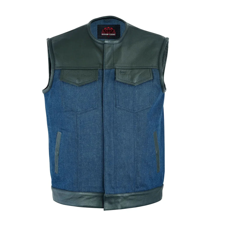 Men's Leather/Denim Combo Vest (Black/Broken Blue)