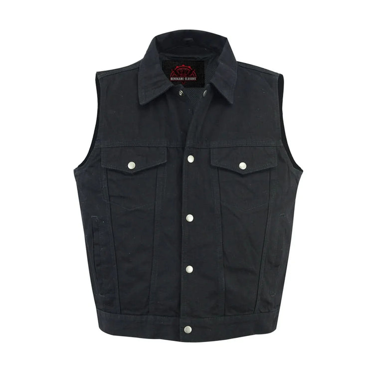 Snap Front Men's Denim Motorcycle Vest - Black