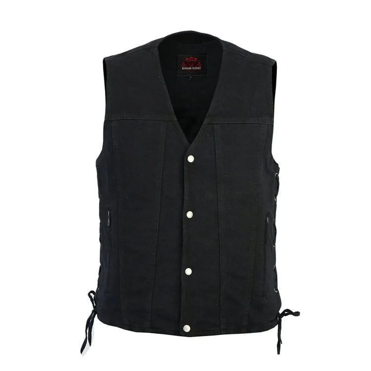 Men's Black Denim Motorcycle Vest – Single Panel Back