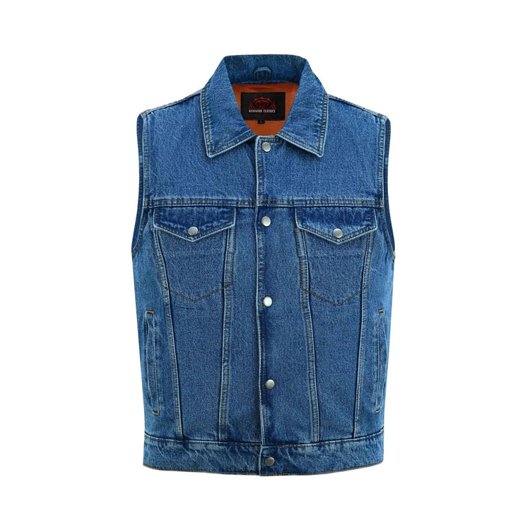 Men's Snap Front Blue Denim Motorcycle Vest