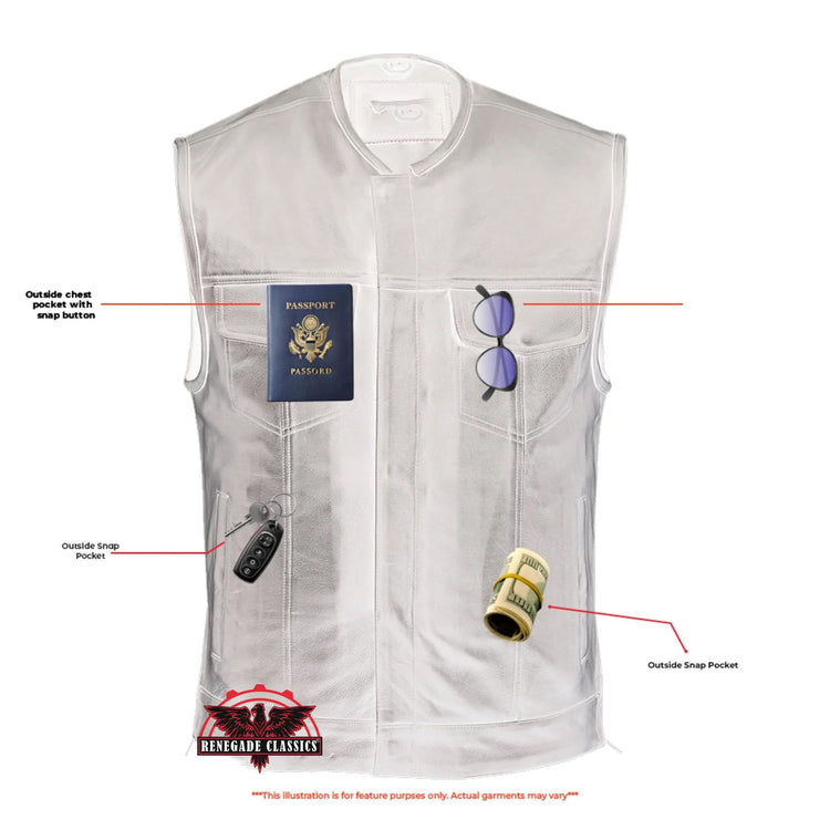 Men's Black Leather Motorcycle Vest with Upgraded Style