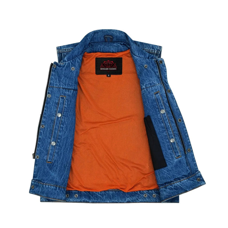 Men's Snap Front Blue Denim Motorcycle Vest