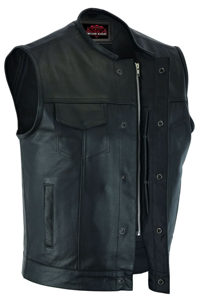Men's AM Black Cowhide Leather Motorcycle Vest
