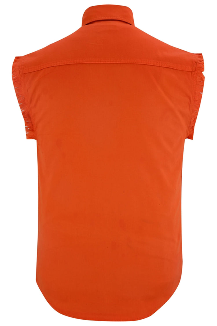 Men's Orange Lightweight Sleeveless Denim Shirt