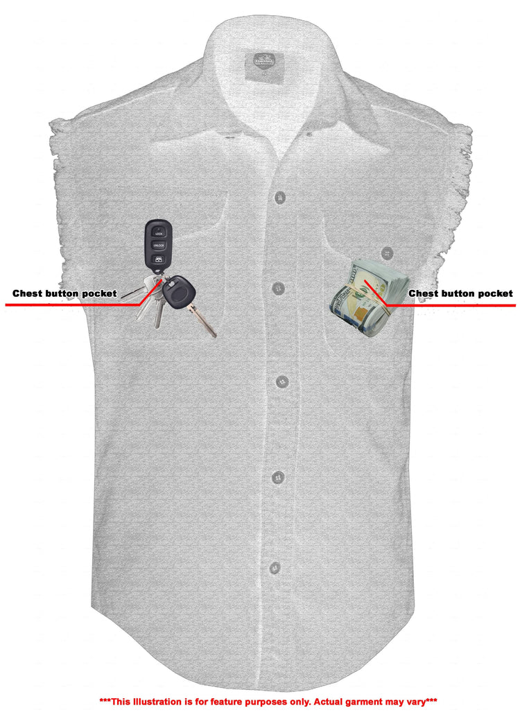 Men's Orange Lightweight Sleeveless Denim Shirt