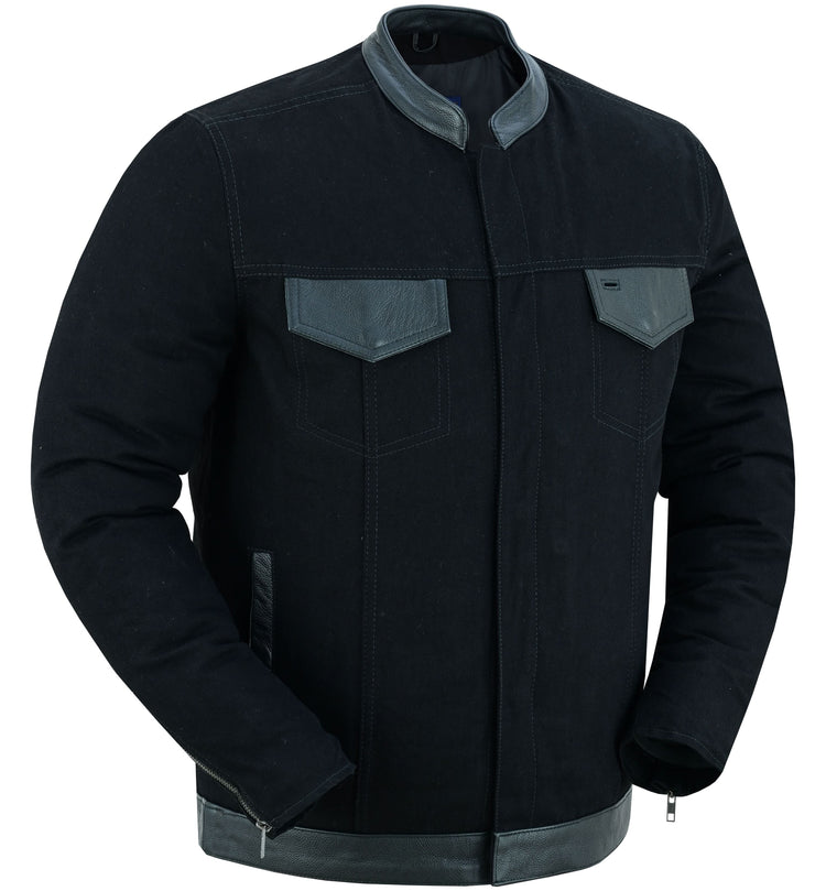 Men's Full Cut Denim Jacket – Leather Trim & Hidden Pockets