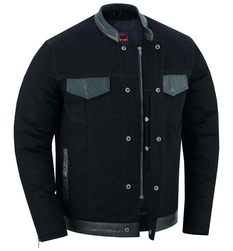 Men's Full Cut Denim Jacket – Leather Trim & Hidden Pockets