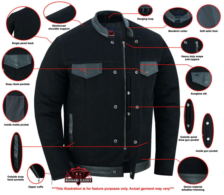Men's Full Cut Denim Jacket – Leather Trim & Hidden Pockets