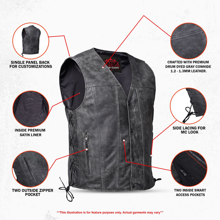 Men's Gray Single Back Panel Smart Access Pockets Vest