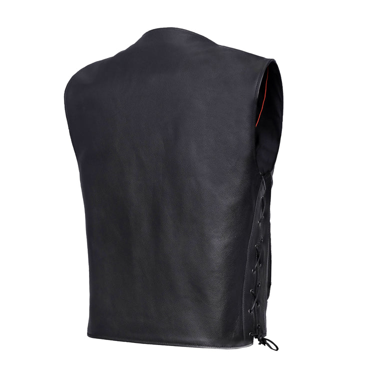 Clubster Men's Black Milled Cowhide Side Lace Motorcycle Leather Vest
