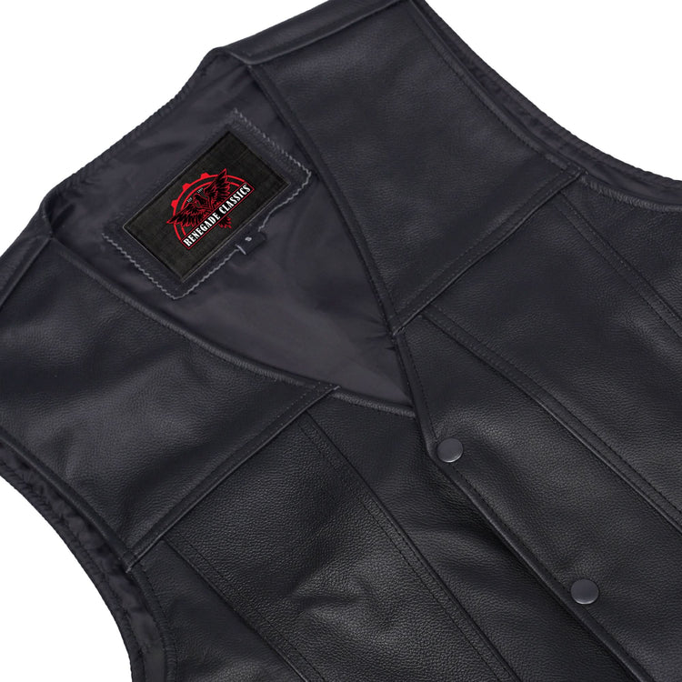 Clubster Men's Black Milled Cowhide Side Lace Motorcycle Leather Vest