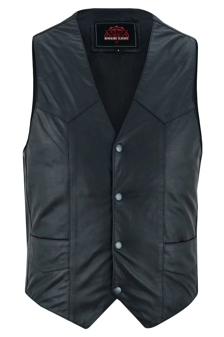Men's Traditional Light Weight Black Leather Motorcycle Vest