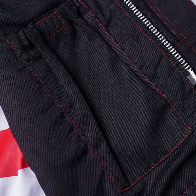 Men's Banded Collar leather Vest with USA Flag Lining & Red Stitching