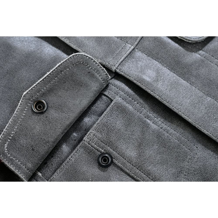 Men's Distressed Gray Cowhide Leather Motorcycle Vest