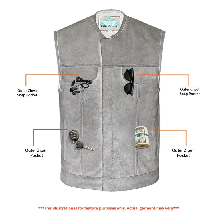 Men's Distressed Gray Cowhide Leather Motorcycle Vest
