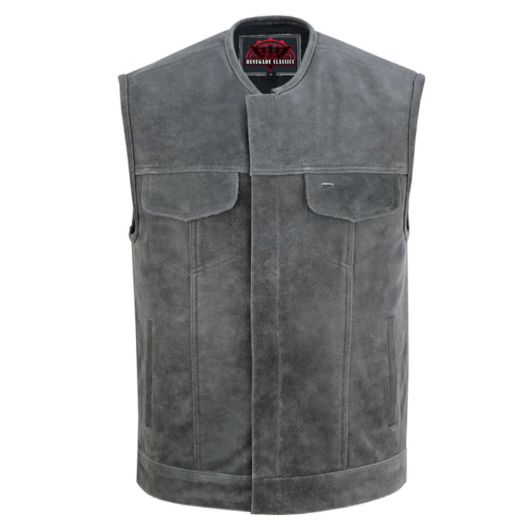 Men's Distressed Gray Cowhide Leather Motorcycle Vest