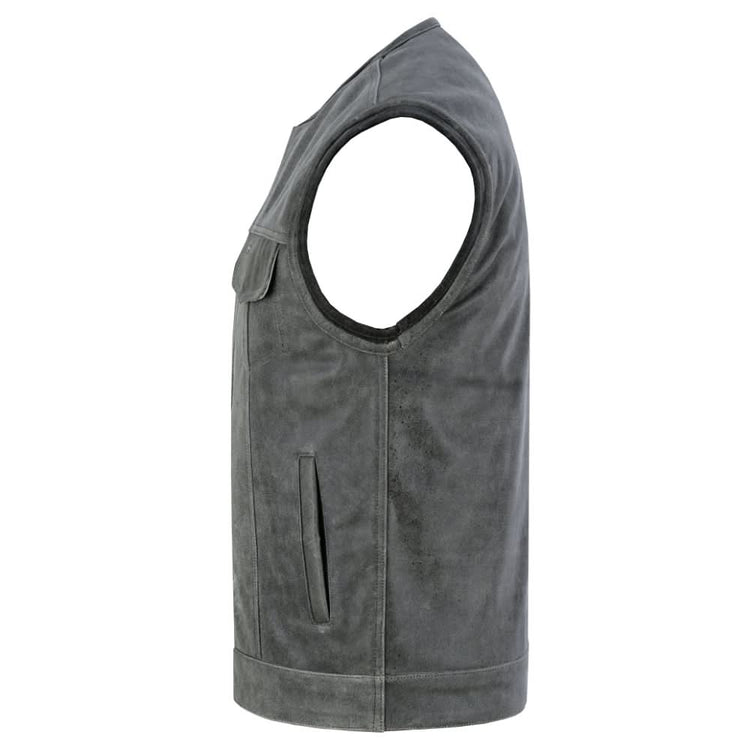 Men's Distressed Gray Cowhide Leather Motorcycle Vest
