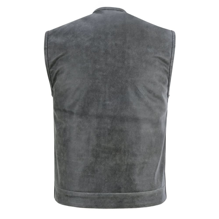 Men's Distressed Gray Cowhide Leather Motorcycle Vest