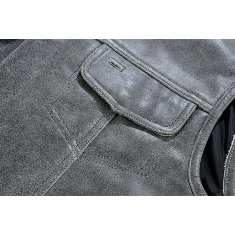 Men's Distressed Gray Cowhide Leather Motorcycle Vest