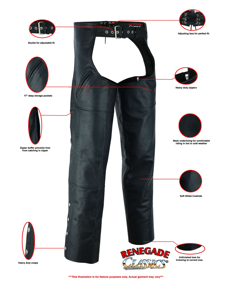Leather Guard Unisex leather motorcycle chaps - Black