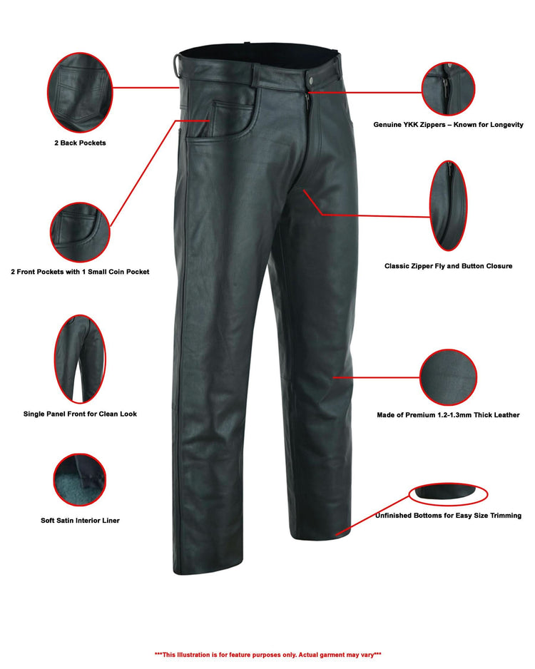 Men's Black Classic 5 Pocket Casual Motorcycle Leather Pants