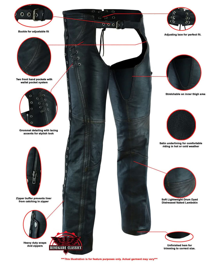 Women's Stylish Lightweight Hip Set Chaps in Lightweight Drum D