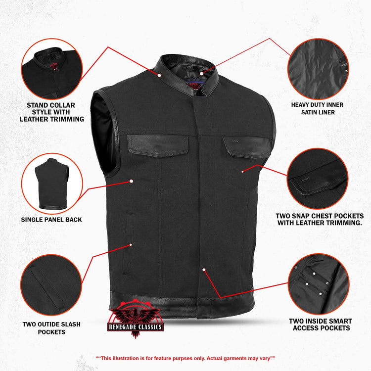 Canvas Material Single Back Panel Concealment Vest W/Leather Tr