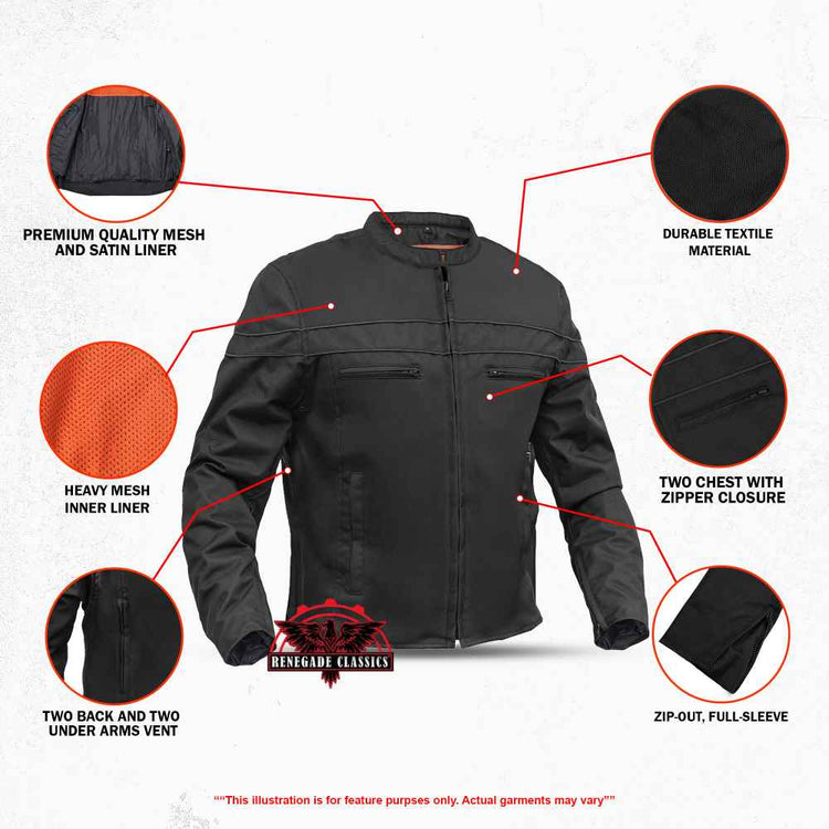 All-Season Men's Textile  Motorcycle Jacket with Reflective Stripes