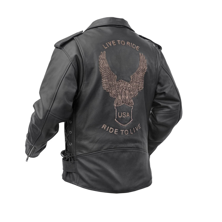 Freedom Rider Black Men's Leather Jacket – Eagle Embossed