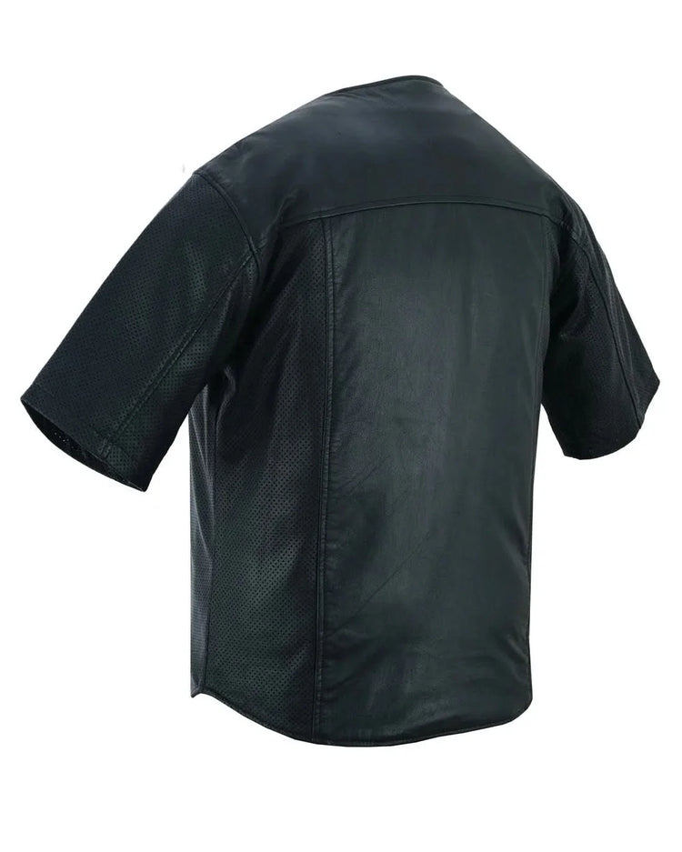 Men's  Leather Baseball Motorcycle Shirt - Black