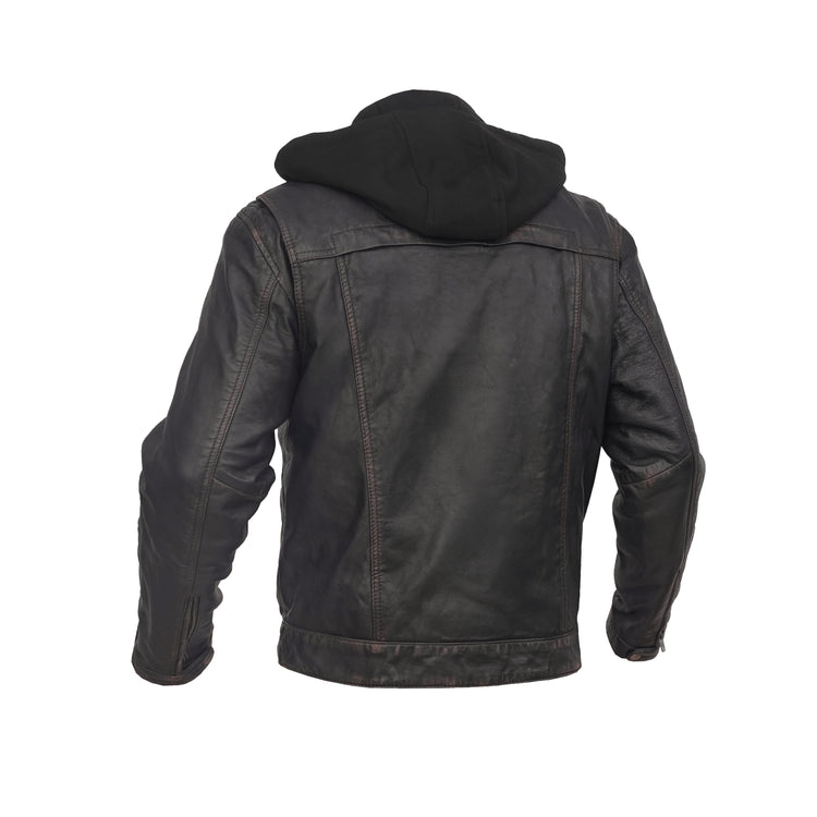 Men's Black Lightweight Drum Dyed Distressed Lambskin Jacket with Removable Hoodie