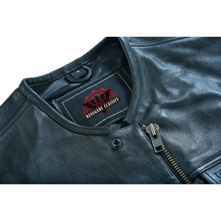 Men's Titan Black Leather Vest - Milled Cowhide, Hidden Zipper