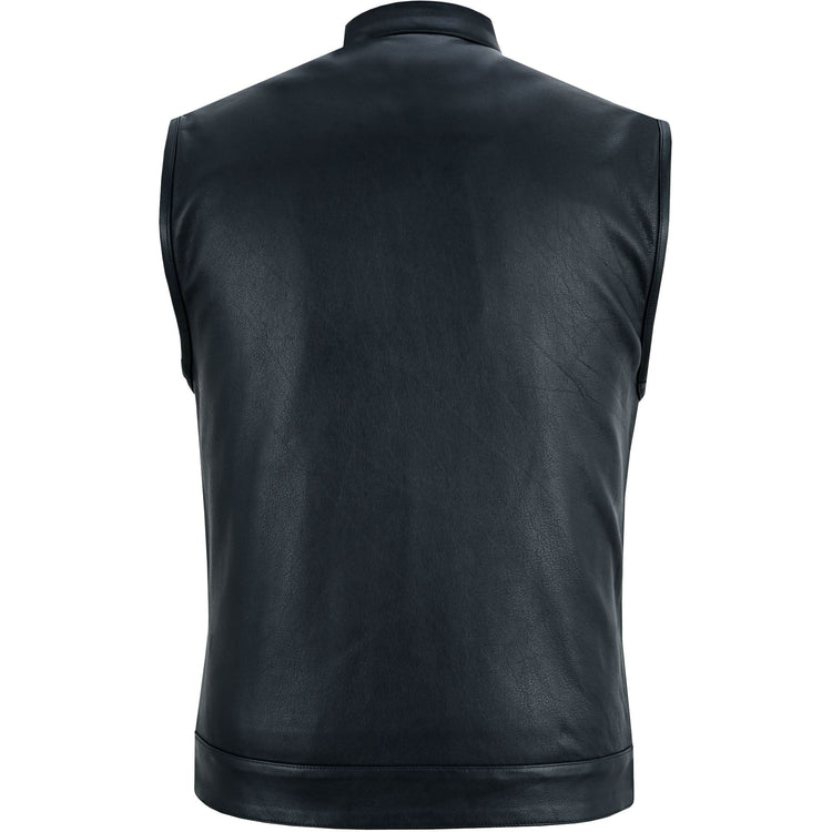 Highway Jack Men's Black Leather Motorcycle Vest Scoop Neck & Snap-Closure Pockets