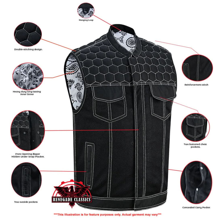 Men's Black Mesh Textile Vest with White Paisley Liner