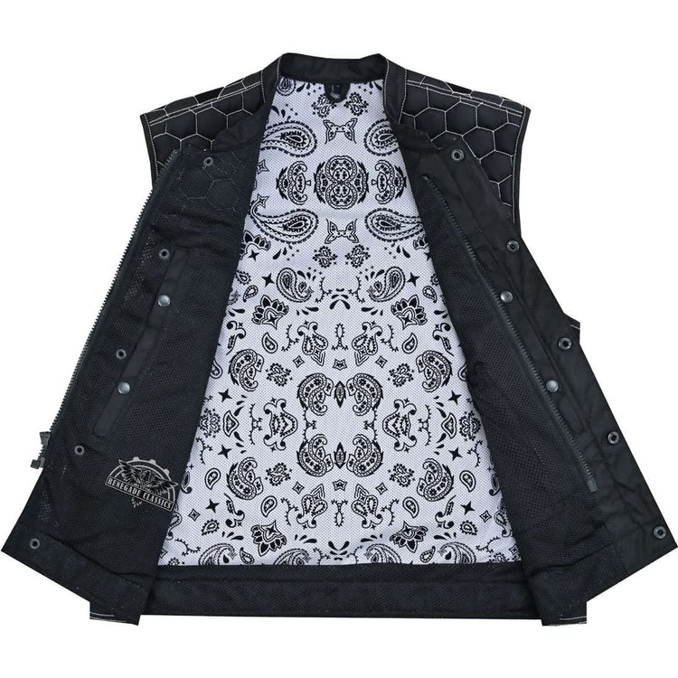 Men's Black Mesh Textile Vest with White Paisley Liner