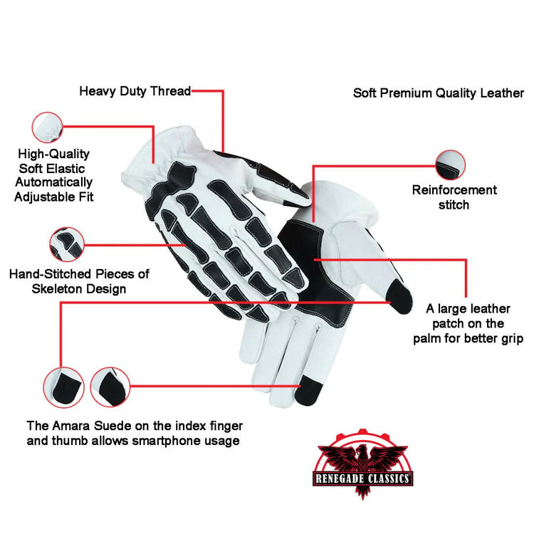 Glove Grace White and Black Skeleton Hand Riding Glove