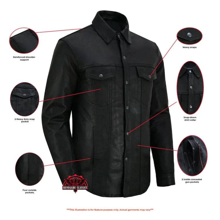 Men's Premium Lightweight Black Leather Shirt