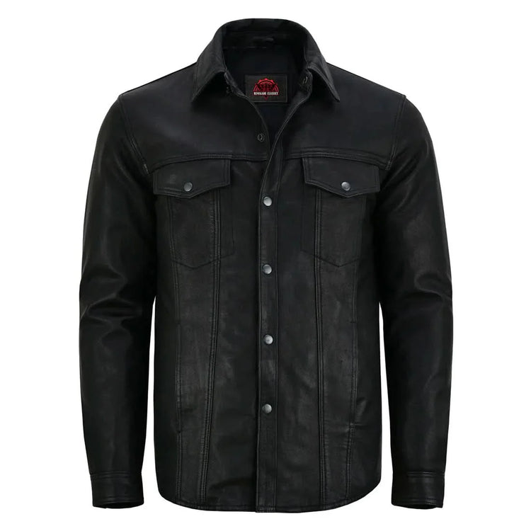 Men's Premium Lightweight Black Leather Shirt