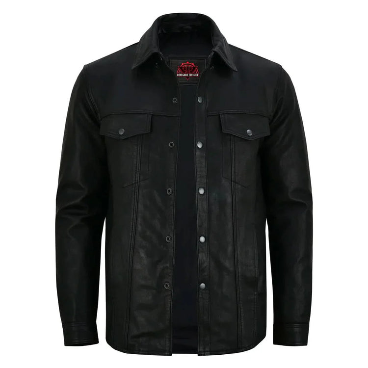 Men's Premium Lightweight Black Leather Shirt