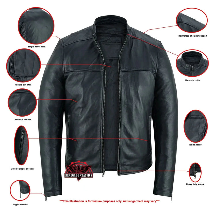Wanton Men's Fashion Lambskin Leather Jacket –Black