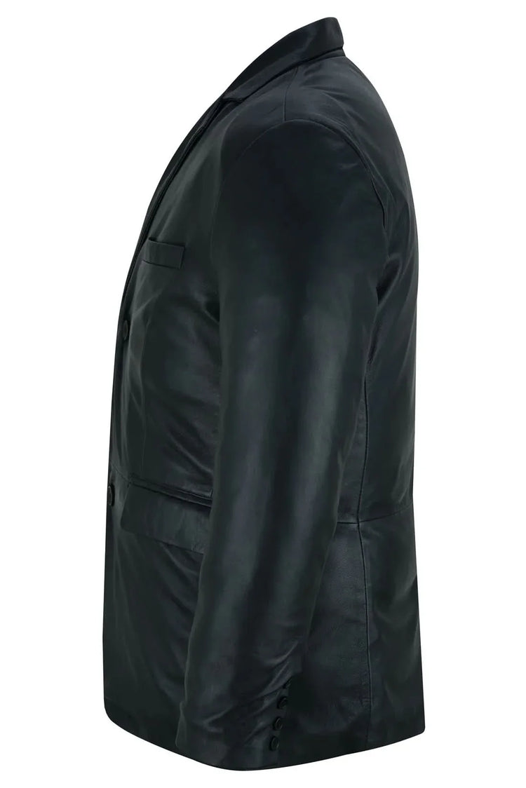 Retro Trim Men's Black Sheep Skin Leather Blazer