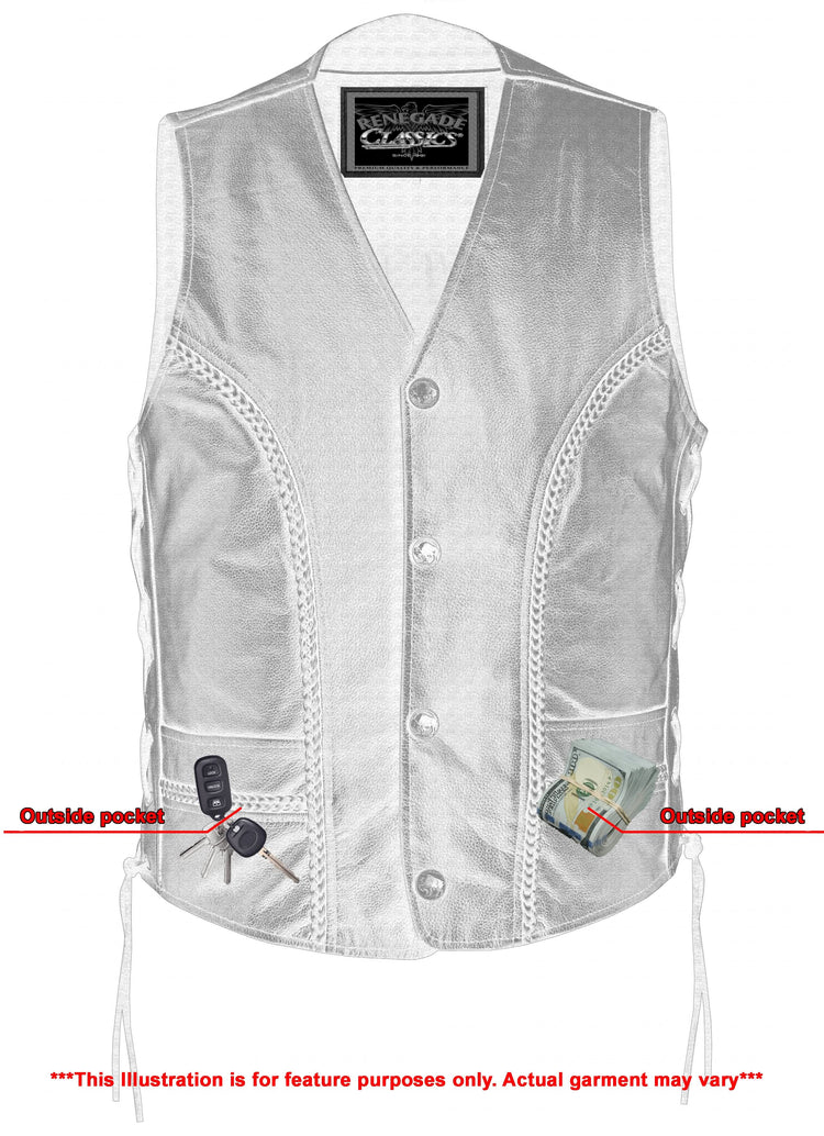 Charlie Men's Black Braided Leather Motorcycle Vest & Lace-Up Sides